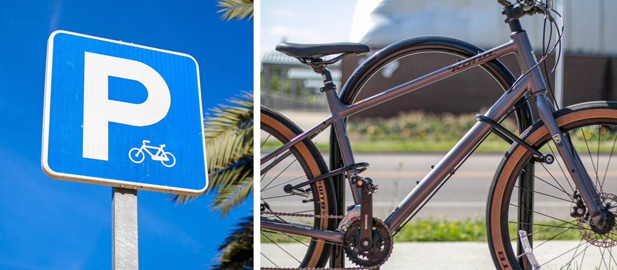 bike parking sign and photo of bike with two locks