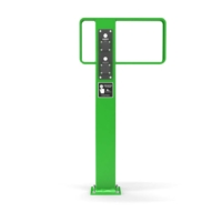 green e-bike charging rack on white background